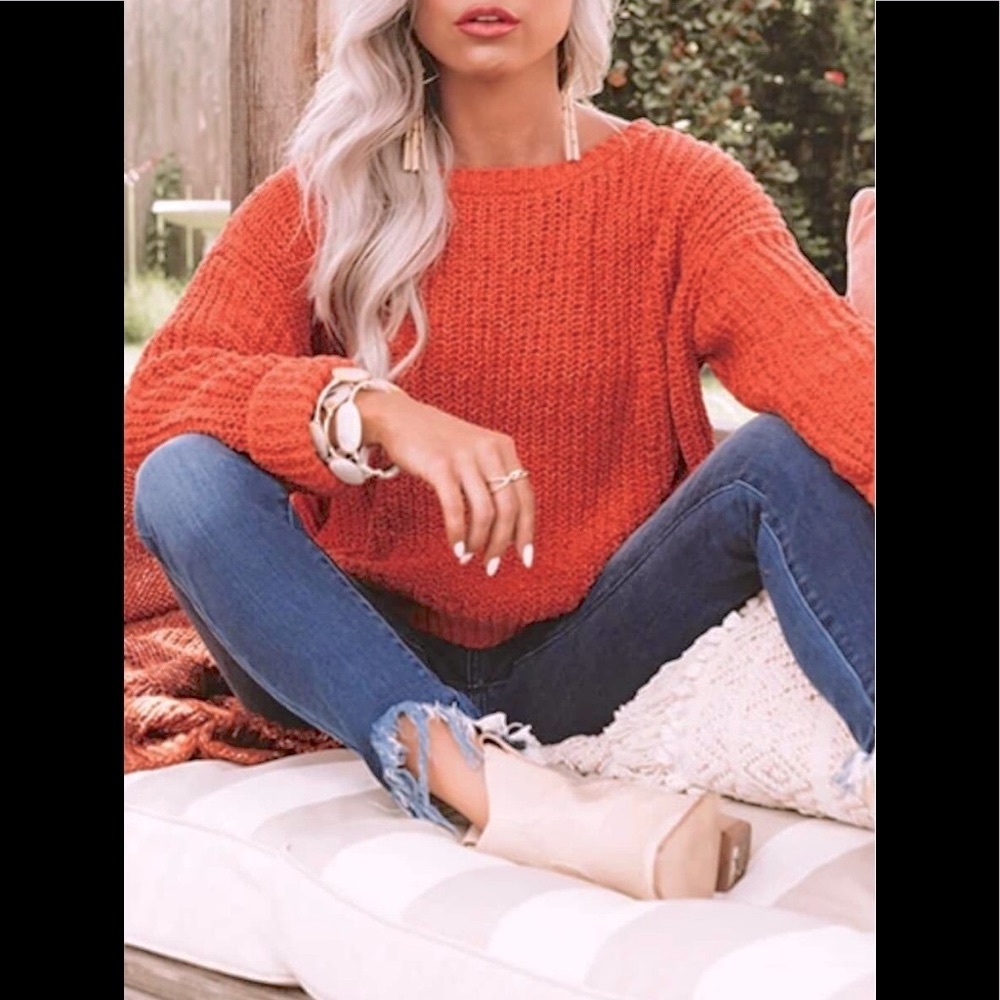 Rib Knit Crew Neck knitted Drop Shoulder Sleeve Loose Fit Sexy Comfy Sweater